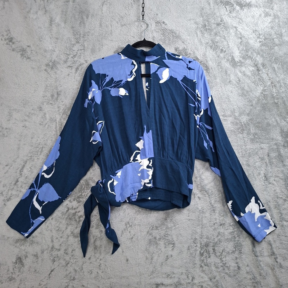 Free People Say You Love Me Floral Print Keyhole Blouse Blue Size Small Coquette